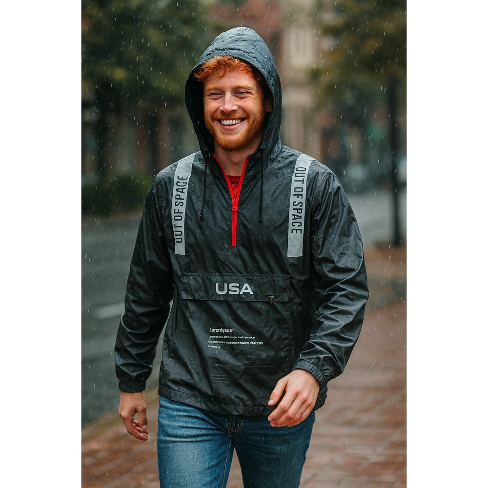 Screenshot‎ USA Out of Space Pullover Windbreaker Jacket Black Size M